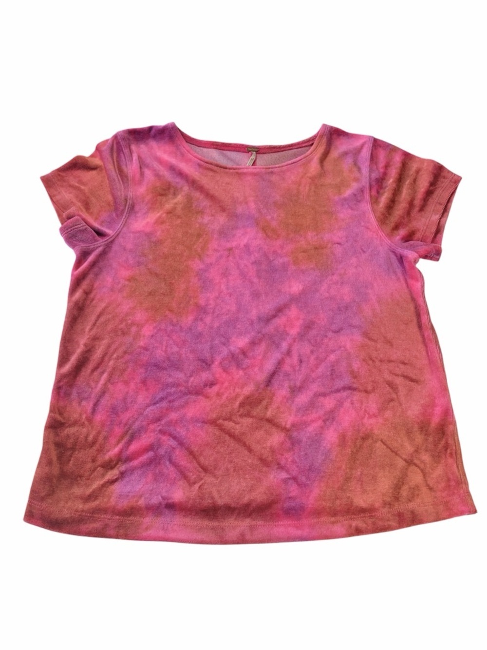 ✅ Free People Short Sleeve Tie-Dye Tee in Pink & Purple velour like top size XL